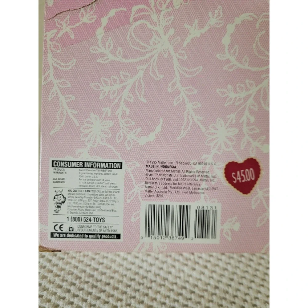 Special Edition Barbie Sweet Valentine Doll Romantic Gown‎ Collector 1995 NIB
